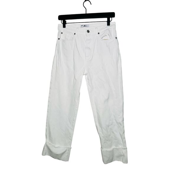 7 FOR ALL MANKIND White Cotton Blend Straight-Leg Cuffed Hems Pants Size 29 - Picture 4 of 13